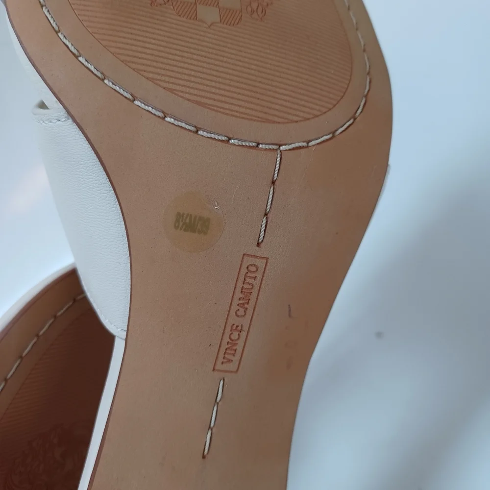 Vince‎ Camuto Heels White Strappy Ankle Wrap Stacked Heel Sandals Womens 8.5 NEW